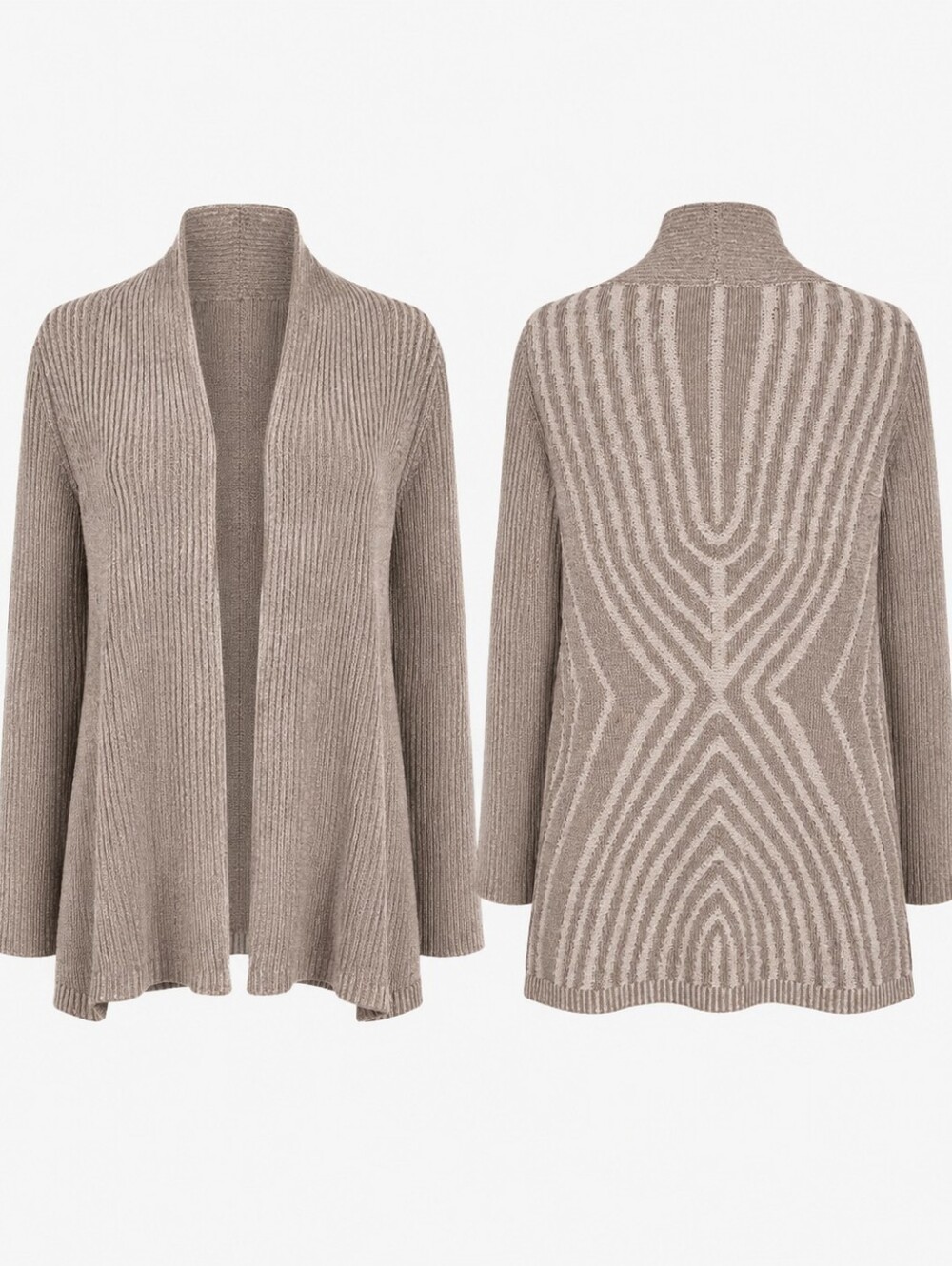 Style & Co Taupe Open Front Cardigan Stripe Geometric Back Knit Sweater Ribbed S